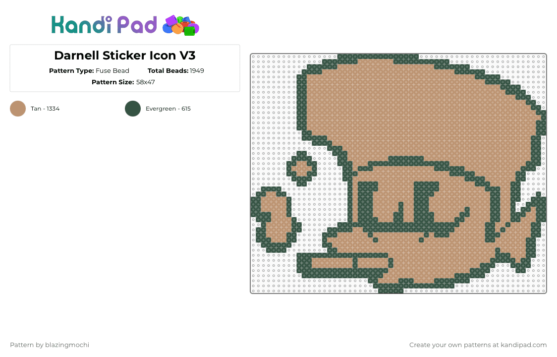 Darnell Sticker Icon V3 - Fuse Bead Pattern by blazingmochi on Kandi Pad - beige,gray,fnf,fridaynightfunkin,video games