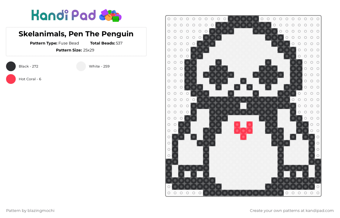 Skelanimals, Pen The Penguin - Fuse Bead Pattern by blazingmochi on Kandi Pad - white,skeleton,penguin,spooky,cute