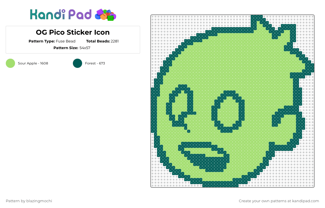 OG Pico Sticker Icon - Fuse Bead Pattern by blazingmochi on Kandi Pad - gray,green,fnf,fridaynightfunkin,video games