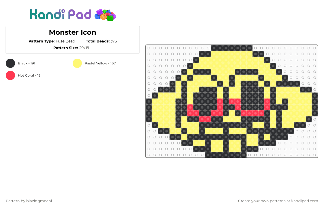 Monster Icon - Fuse Bead Pattern by blazingmochi on Kandi Pad - yellow,video games,fnf