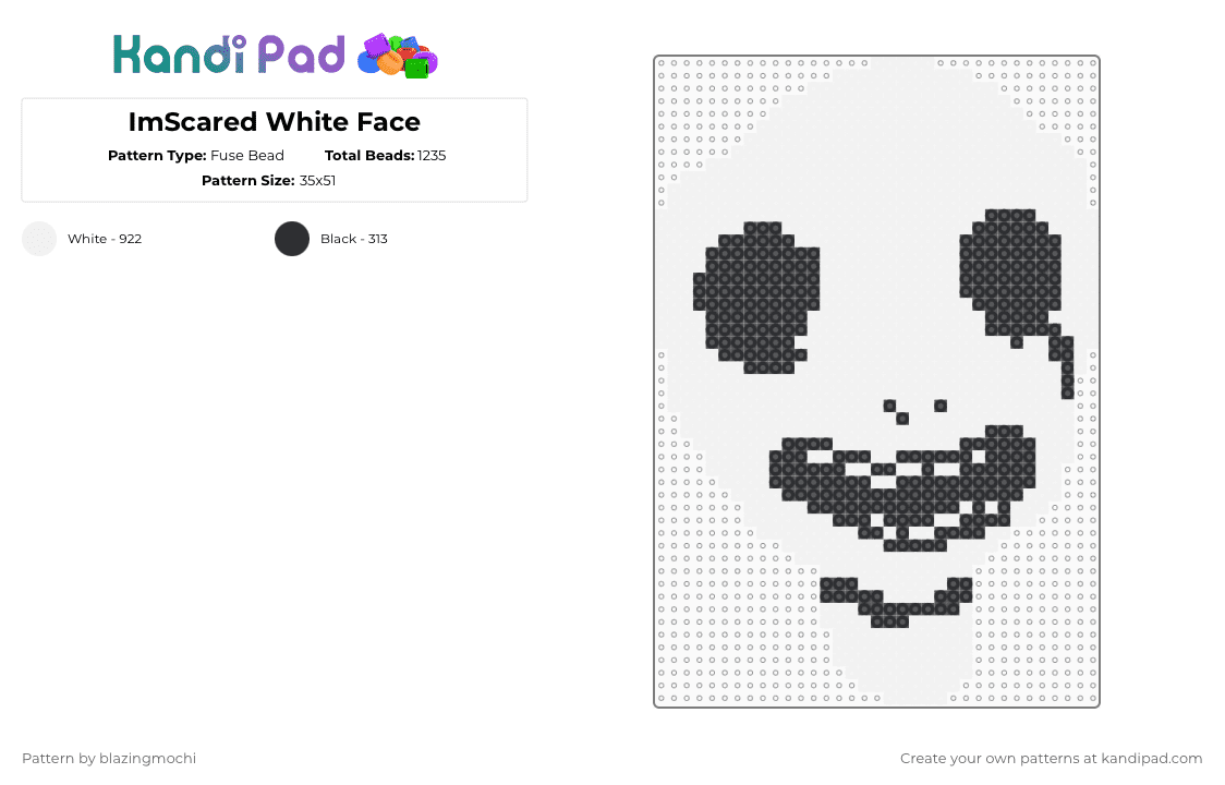 ImScared White Face - Fuse Bead Pattern by blazingmochi on Kandi Pad - imscared, video games, white