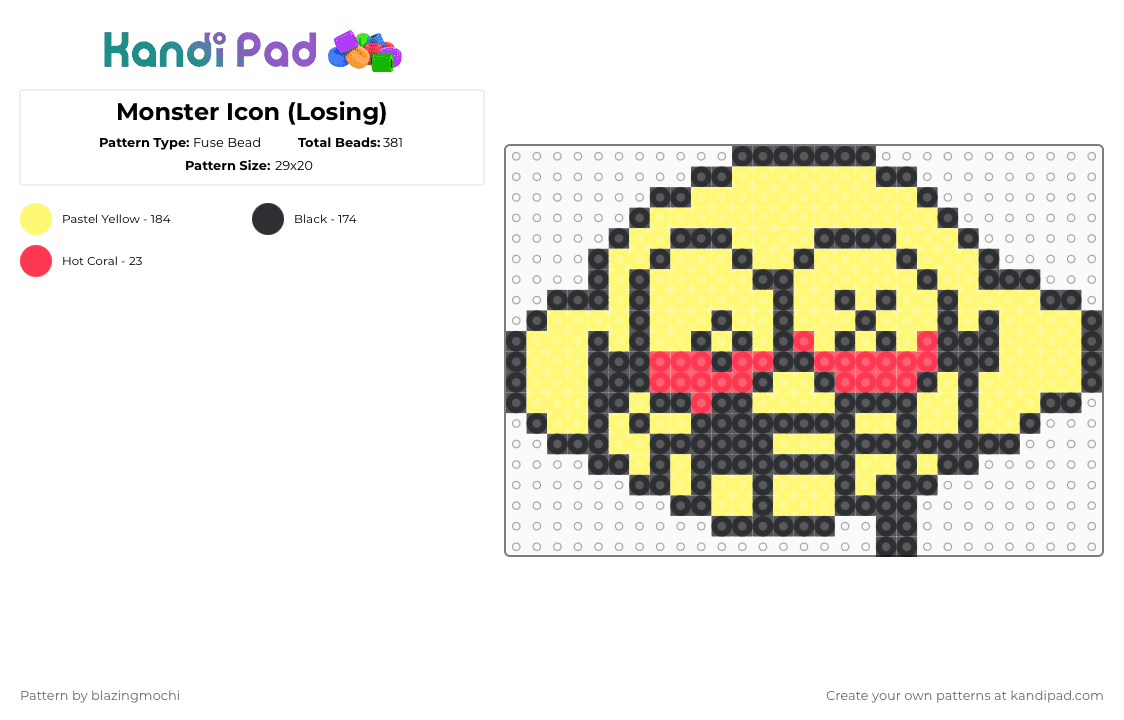 Monster Icon (Losing) - Fuse Bead Pattern by blazingmochi on Kandi Pad - yellow,video games,fnf