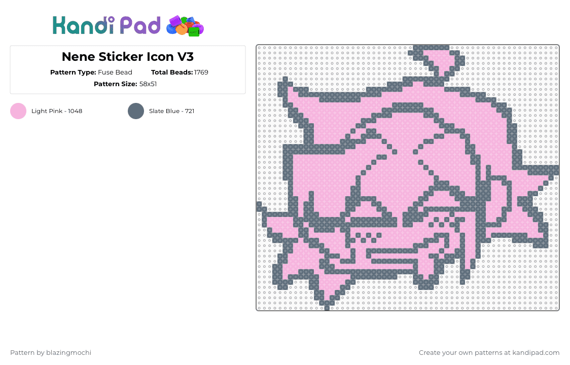 Nene Sticker Icon V3 - Fuse Bead Pattern by blazingmochi on Kandi Pad - gray,pink,fnf,fridaynightfunkin,video games