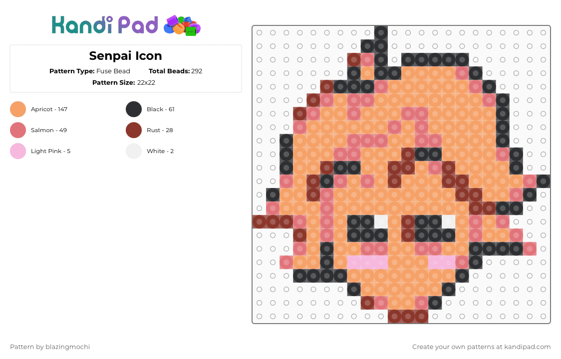 Senpai Icon - Fuse Bead Pattern by blazingmochi on Kandi Pad - red,orange,video game,fnf