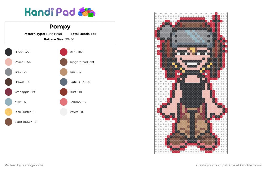 Pompy - Fuse Bead Pattern by blazingmochi on Kandi Pad - red,beige,gray,psychopomp,video games,horror