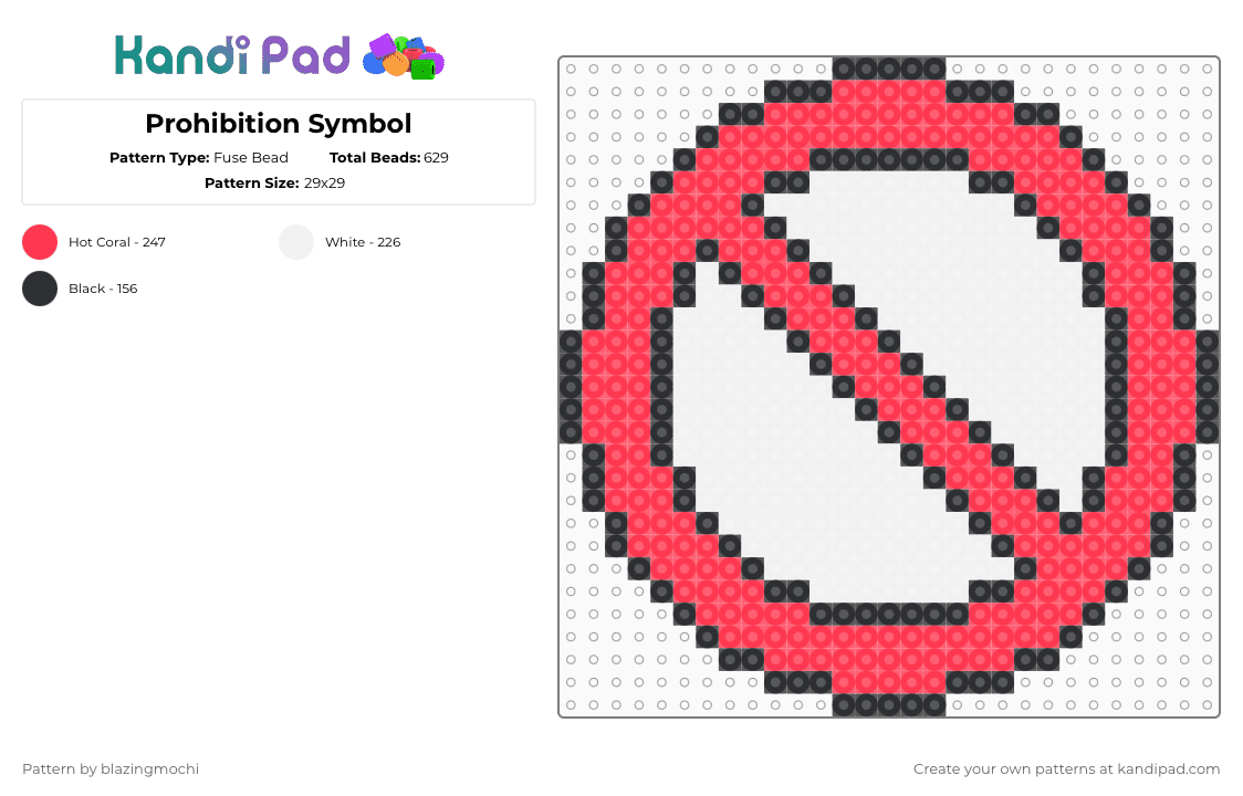 Prohibition Symbol - Fuse Bead Pattern by blazingmochi on Kandi Pad - red,white,symbol