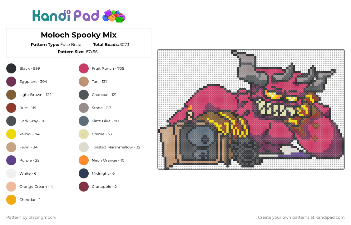 Moloch Spooky Mix - Fuse Bead Pattern by blazingmochi on Kandi Pad - gray,pink,beige,spooky month,fnf,video games