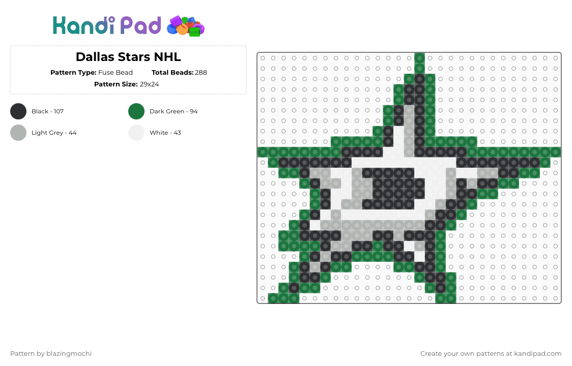 Dallas Stars NHL - Fuse Bead Pattern by blazingmochi on Kandi Pad - green,beige,sports