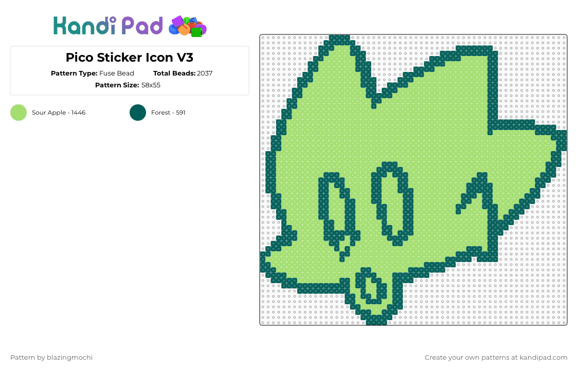 Pico Sticker Icon V3 - Fuse Bead Pattern by blazingmochi on Kandi Pad - gray,green,fnf,fridaynightfunkin,video games