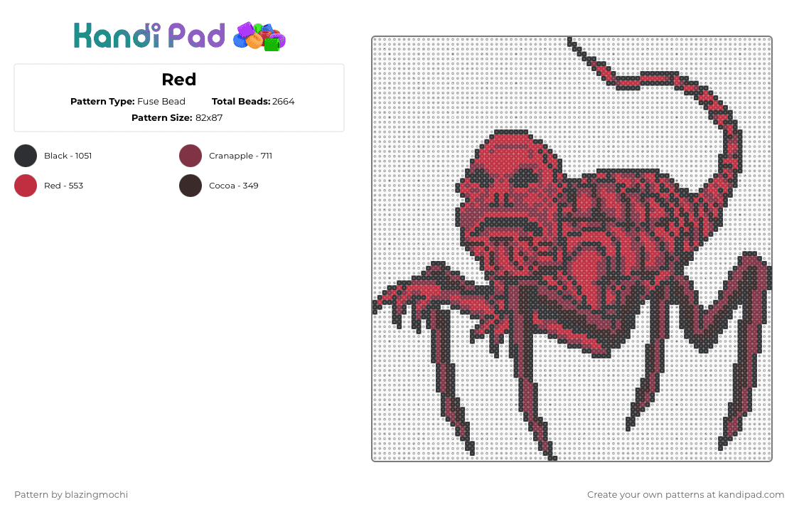 Red - Fuse Bead Pattern by blazingmochi on Kandi Pad - brown,red,creepypasta,video games,fnf,godzilla