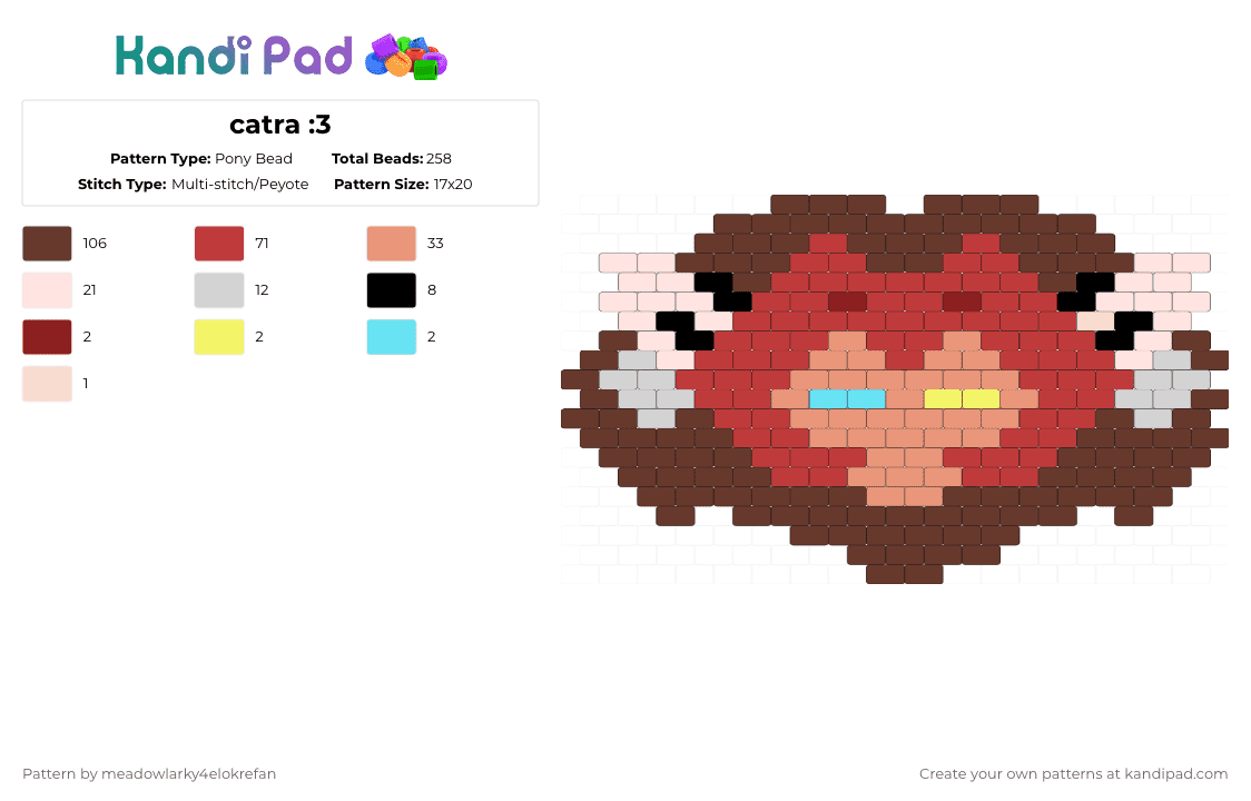 catra :3 - Pony Bead Pattern by meadowlarky4elokrefan on Kandi Pad - brown,red,orange