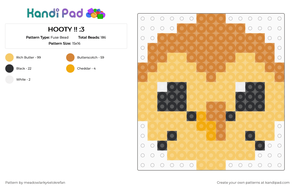 HOOTY !! :3 - Fuse Bead Pattern by meadowlarky4elokrefan on Kandi Pad - orange,yellow