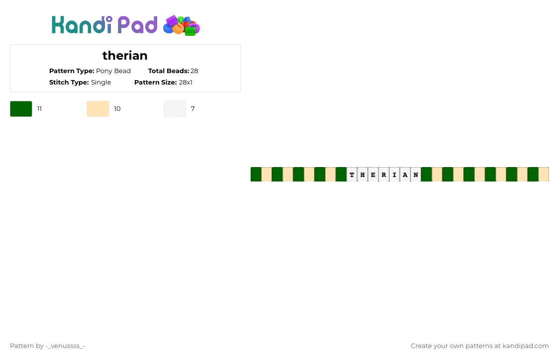 therian - Pony Bead Pattern by -_venussss_- on Kandi Pad - green,beige,therian,kandi,plur,silly