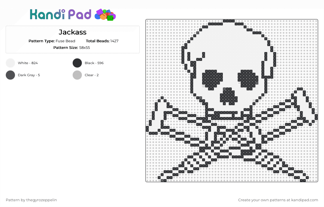 Jackass - Fuse Bead Pattern by thegyrozeppelin on Kandi Pad - white,gray,beige