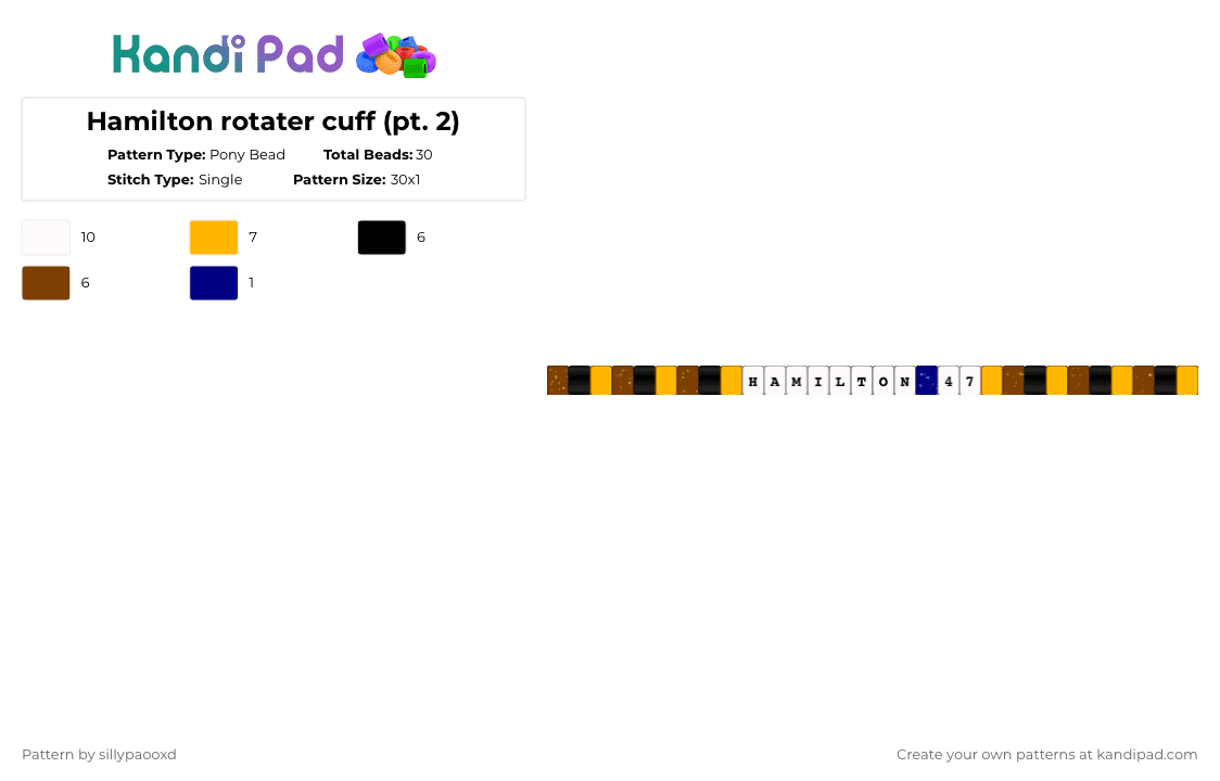 Hamilton rotater cuff (pt. 2) - Pony Bead Pattern by sillypaooxd on Kandi Pad - orange,brown