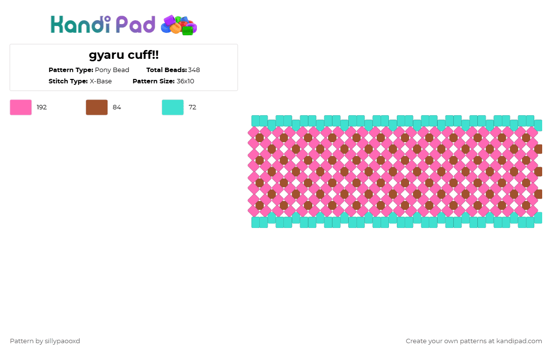 gyaru cuff!! - Pony Bead Pattern by sillypaooxd on Kandi Pad - pink