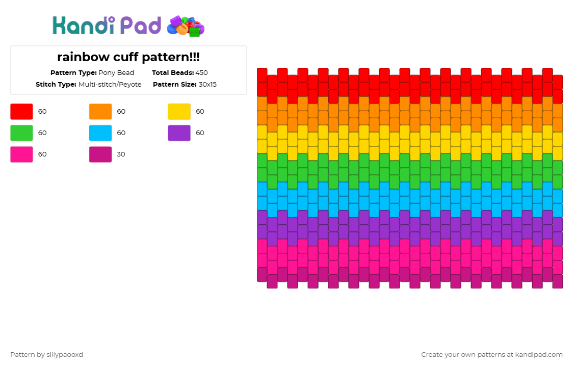 rainbow cuff pattern!!! - Pony Bead Pattern by sillypaooxd on Kandi Pad - orange,green,purple,colorful