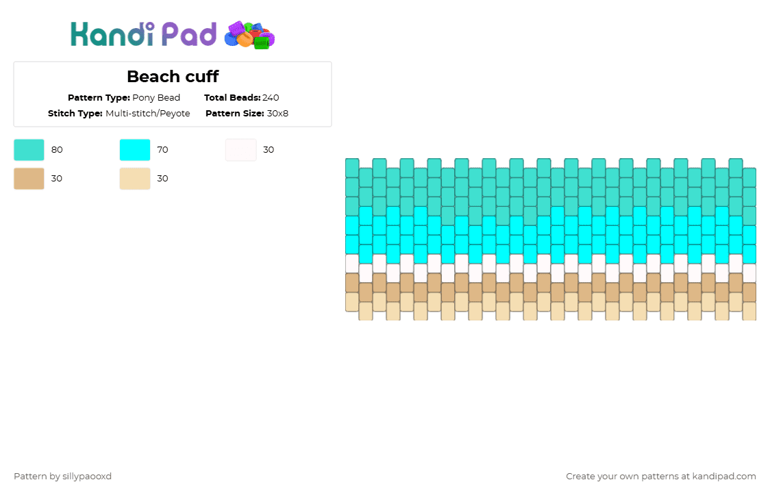 Beach cuff - Pony Bead Pattern by sillypaooxd on Kandi Pad - light blue,beige