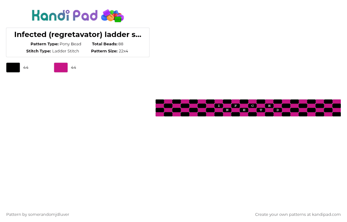 Infected (regretavator) ladder stitch cuff - Pony Bead Pattern by s4b3r on Kandi Pad - black,pink