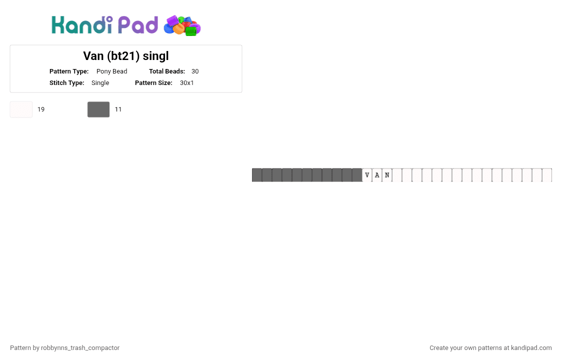 Van (bt21) singl - Pony Bead Pattern by robbynns_trash_compactor on Kandi Pad - gray, white