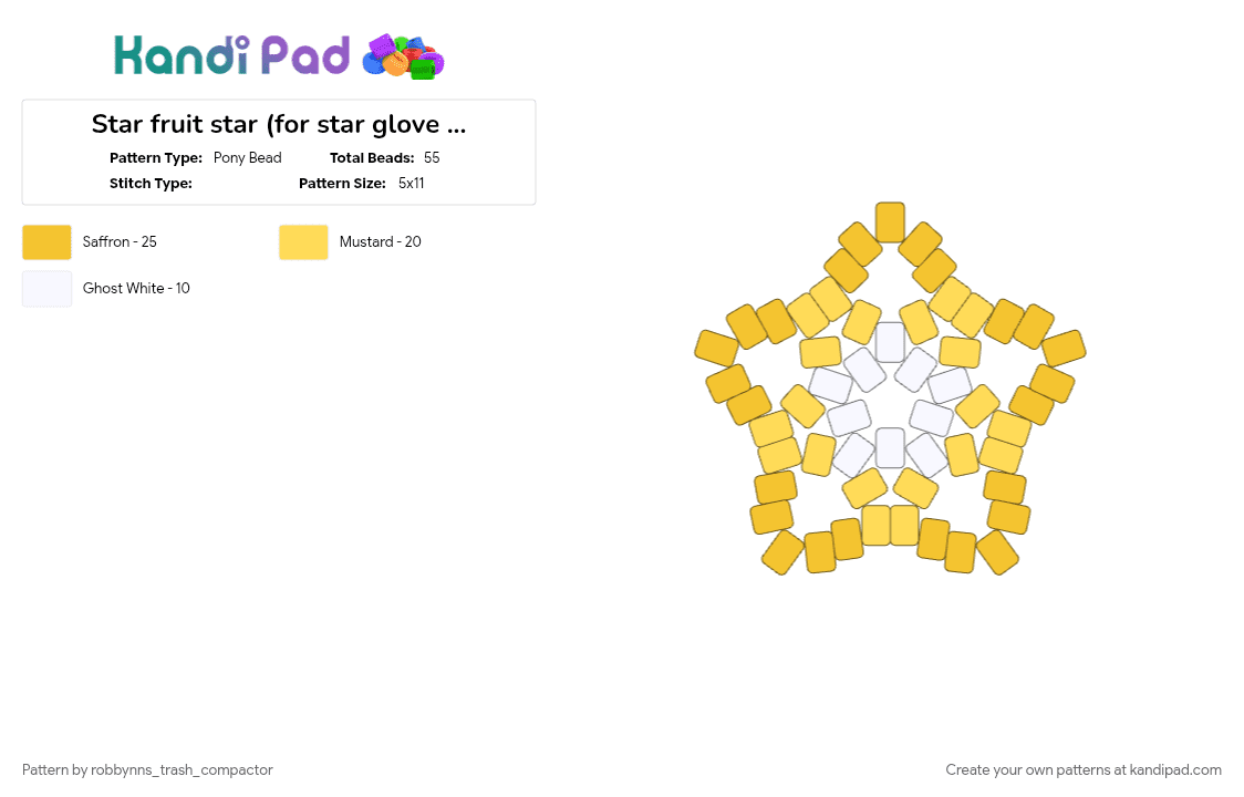 Star fruit star (for star glove thingie) - Pony Bead Pattern by robbynns_trash_compactor on Kandi Pad - yellow
