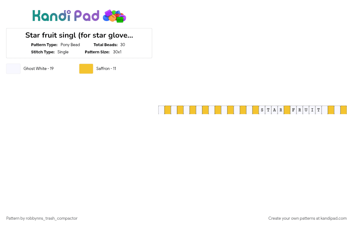 Star fruit singl (for star glove thingie) - Pony Bead Pattern by robbynns_trash_compactor on Kandi Pad - white, yellow
