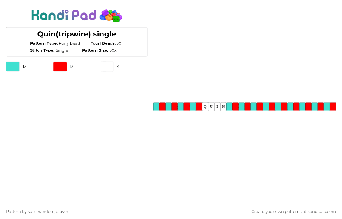 Quin(tripwire) single - Pony Bead Pattern by robbynns_trash_compactor on Kandi Pad - light blue,red,tripwire,osc