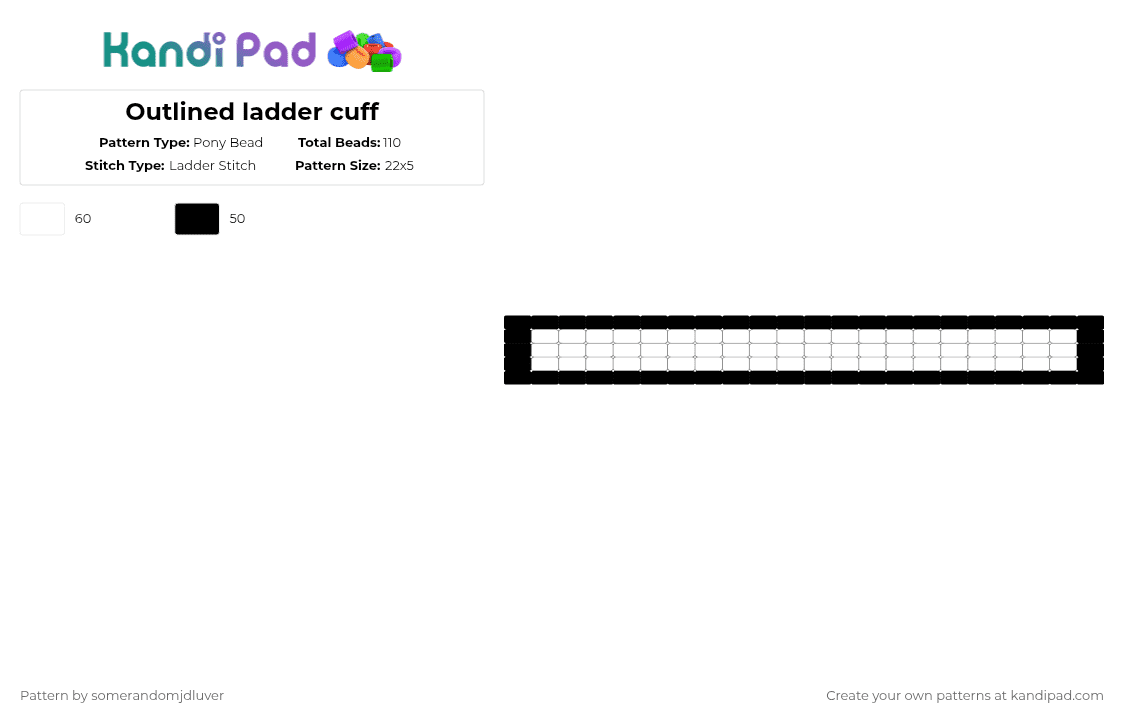 Outlined ladder cuff - Pony Bead Pattern by s4b3r on Kandi Pad - black,white,cotdoutlines