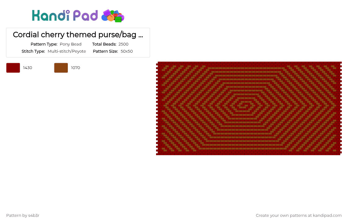 Cordial cherry themed purse/bag panel #1 - Pony Bead Pattern by s4b3r on Kandi Pad - red