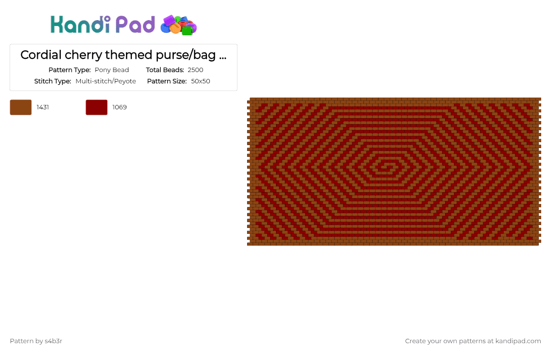 Cordial cherry themed purse/bag panel #2 - Pony Bead Pattern by s4b3r on Kandi Pad - red