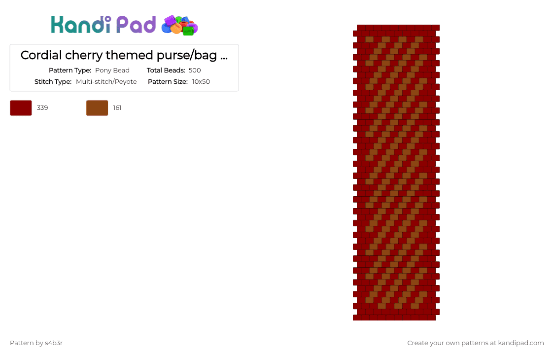 Cordial cherry themed purse/bag side panel #1 - Pony Bead Pattern by s4b3r on Kandi Pad - red