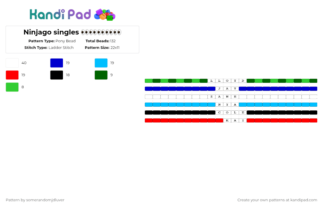 Ninjago singles 👀👀👀👀👀 - Pony Bead Pattern by s4b3r on Kandi Pad - purple,light blue,red