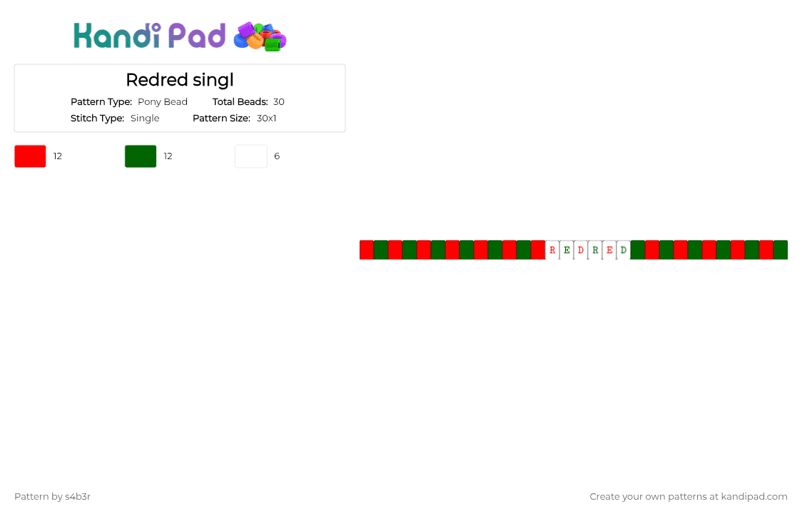 Redred singl - Pony Bead Pattern by robbynns_trash_compactor on Kandi Pad - red,green