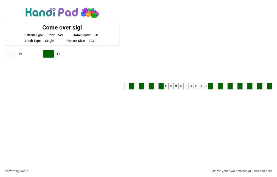 Come over sigl - Pony Bead Pattern by robbynns_trash_compactor on Kandi Pad - white,green