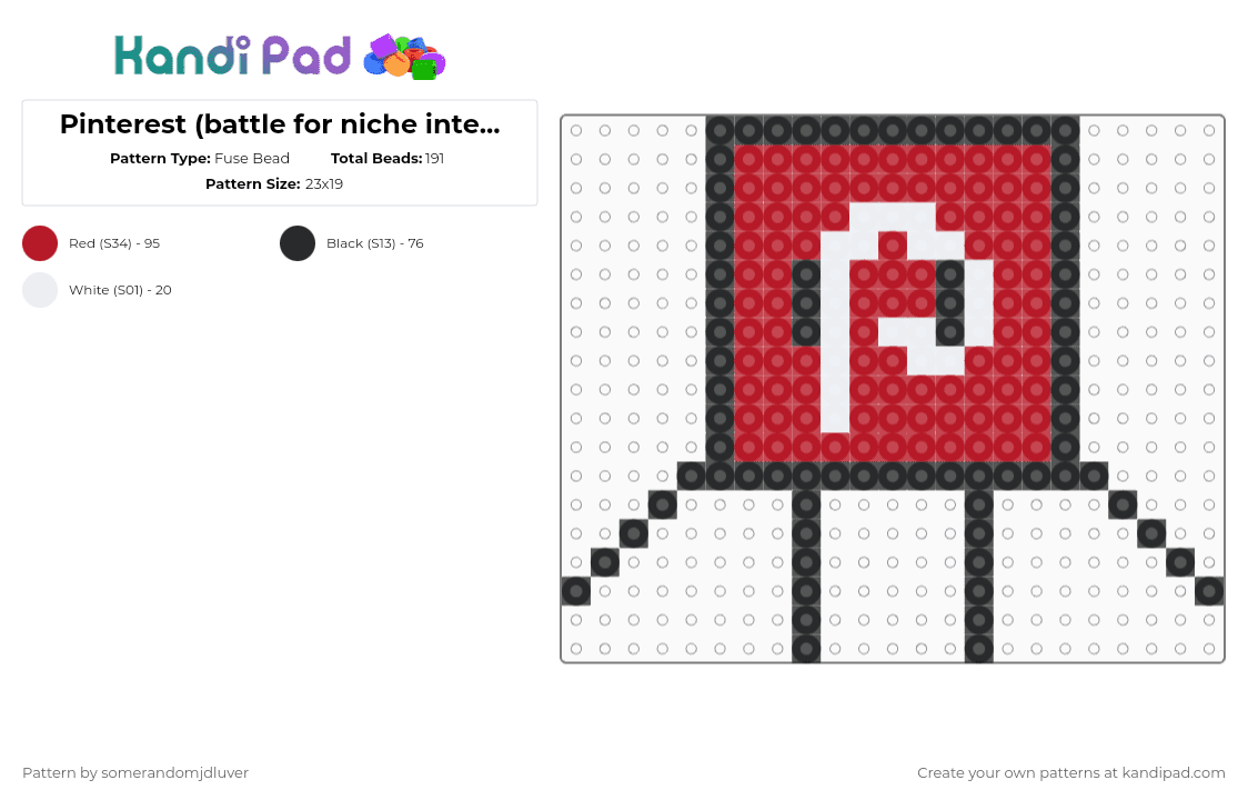 Pinterest (battle for niche internet fame) - Fuse Bead Pattern by s4b3r on Kandi Pad - red