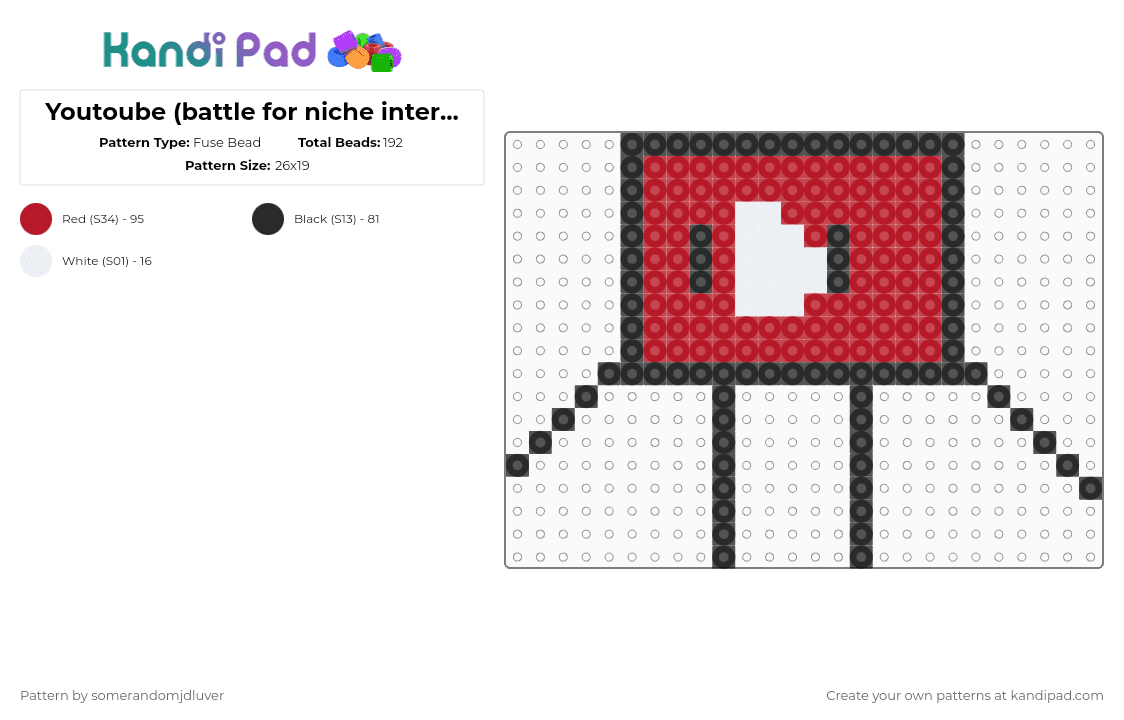 Youtoube (battle for niche internet fame) - Fuse Bead Pattern by s4b3r on Kandi Pad - red,bfnif,osc,fusebeads