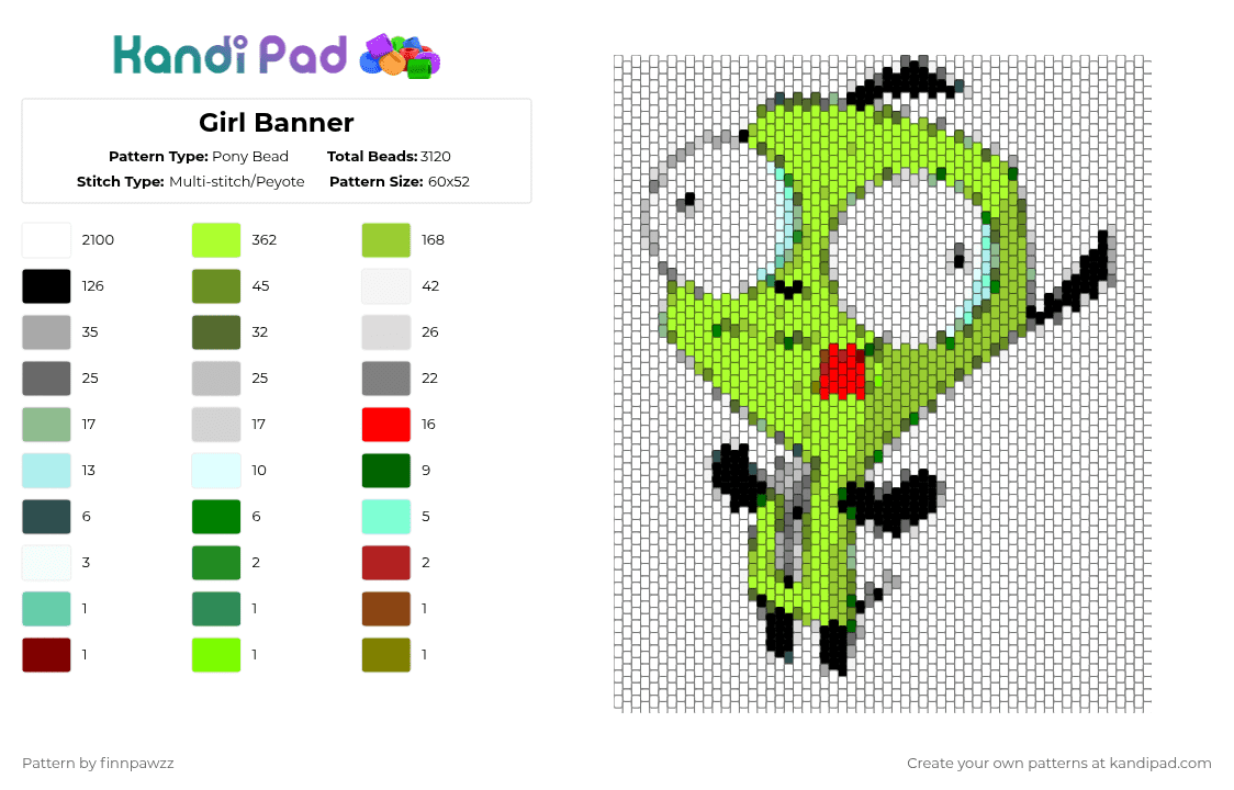 Girl Banner - Pony Bead Pattern by finnpawzz on Kandi Pad - white,green