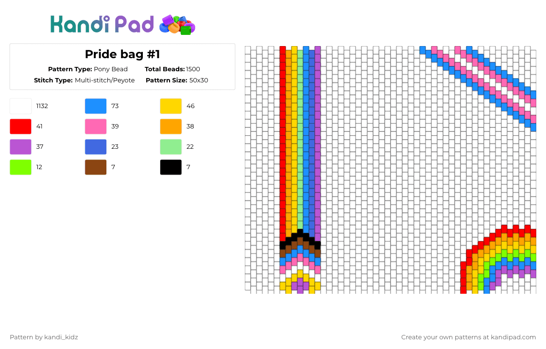 Pride bag #1 - Pony Bead Pattern by kandi_kidz on Kandi Pad - white,pink,light blue,orange,colorful,pride bag