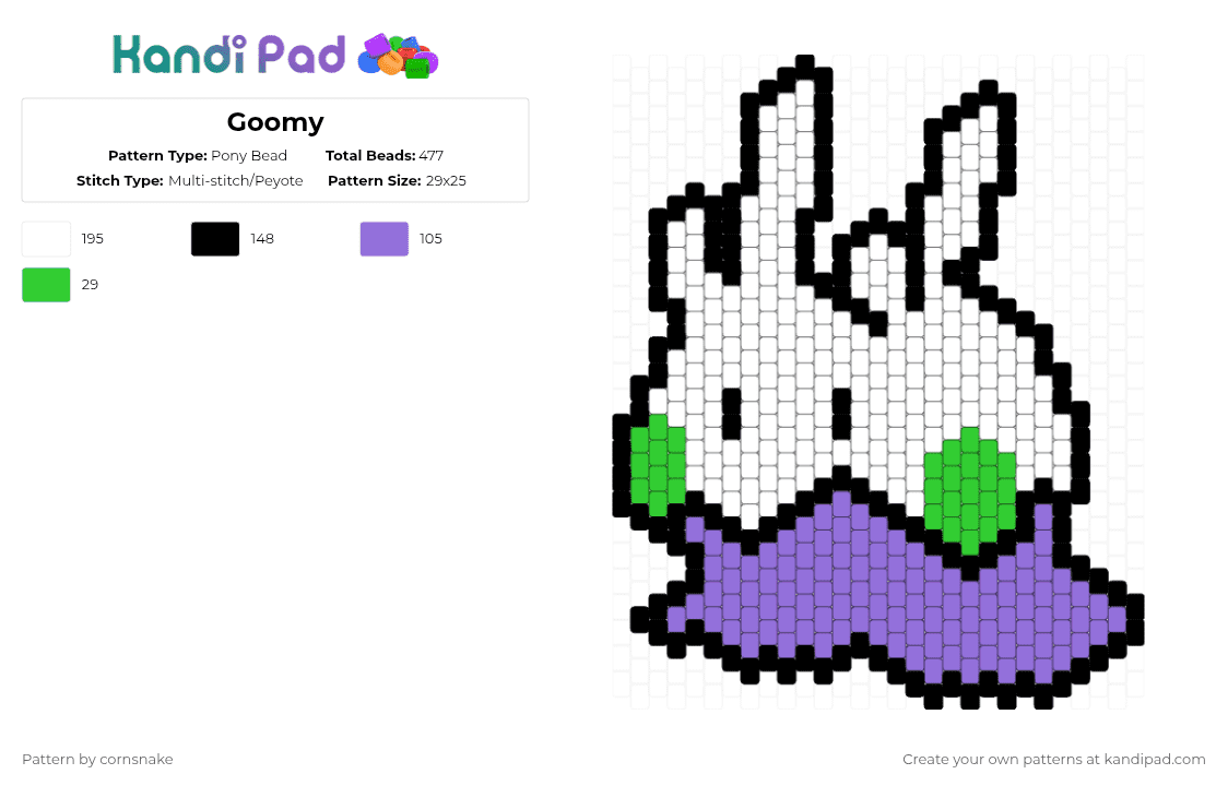 Goomy - Pony Bead Pattern by cornsnake on Kandi Pad - white,purple,pokemon,goomy