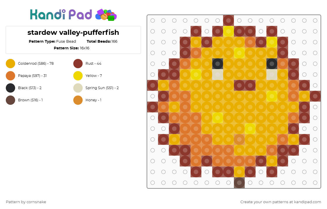 stardew valley-pufferfish - Fuse Bead Pattern by cornsnake on Kandi Pad - red,orange,stardew valley,fish,pufferfish