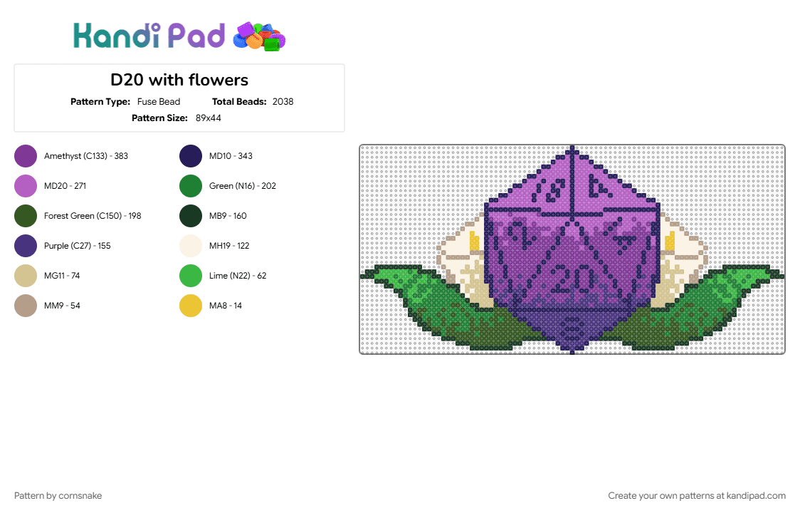 D20 with flowers - Fuse Bead Pattern by cornsnake on Kandi Pad - 