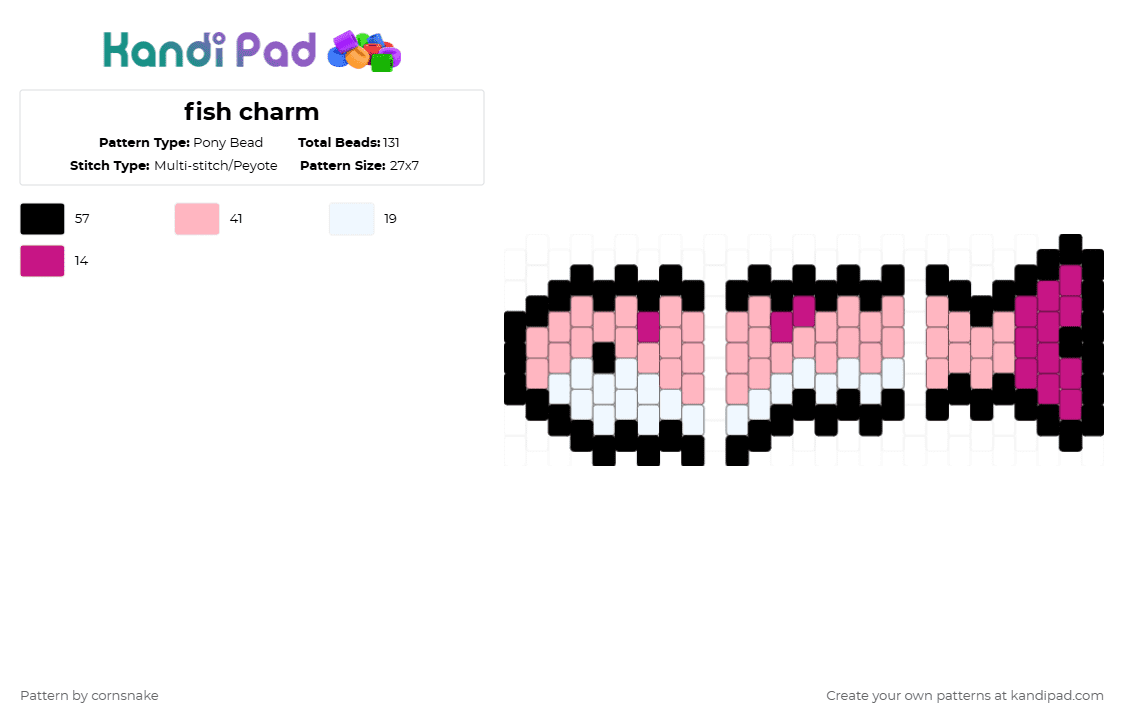 fish charm - Pony Bead Pattern by cornsnake on Kandi Pad - pink,fish,charm