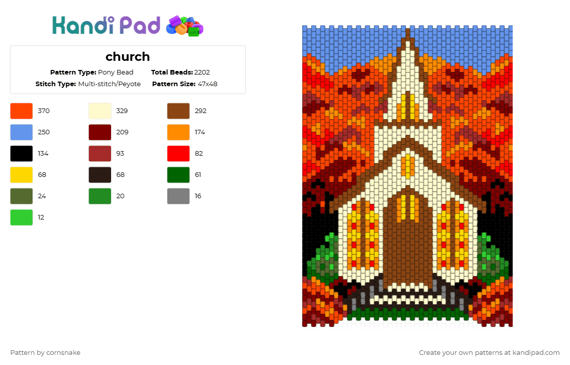 church - Pony Bead Pattern by cornsnake on Kandi Pad - red,yellow,light blue,brown