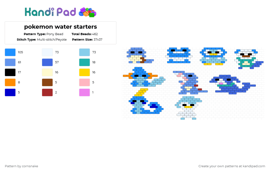 pokemon water starters - Pony Bead Pattern by cornsnake on Kandi Pad - pokemon,charm,water
