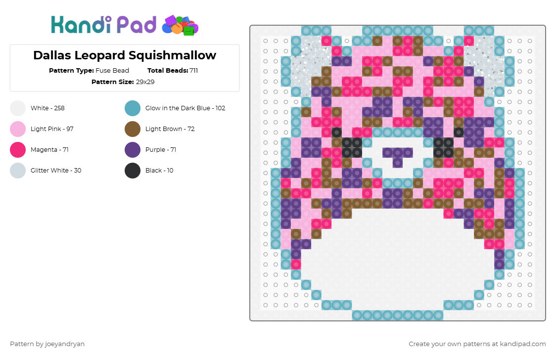 Dallas Leopard Squishmallow - Fuse Bead Pattern by joeyandryan on Kandi Pad - light blue,pink,squishmallow,dallas,stuffy,pillow,jazware,leopard