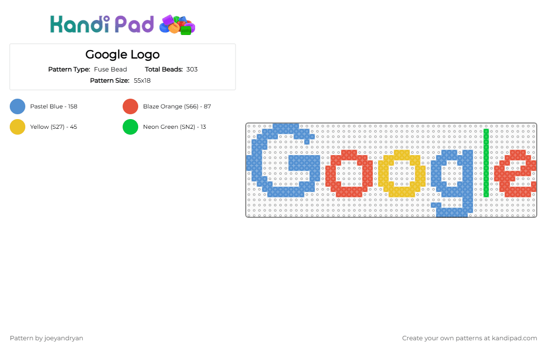 Google Logo Fuse Bead Pattern - Kandi Pad | Kandi Patterns, Fuse Bead ...