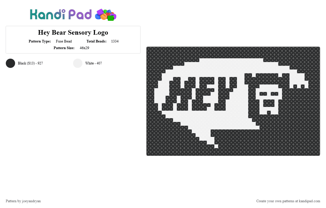 Hey Bear Sensory Logo - Fuse Bead Pattern by joeyandryan on Kandi Pad - white,black,heybearsensory,heybear,autism,character,bear,youtube,kawaii