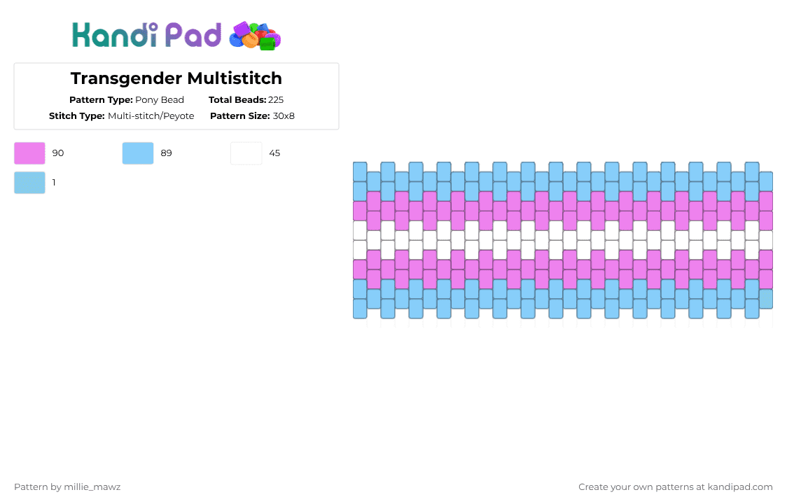 Transgender Multistitch - Pony Bead Pattern by millie_mawz on Kandi Pad - light blue,pink,pride,lgbtqia