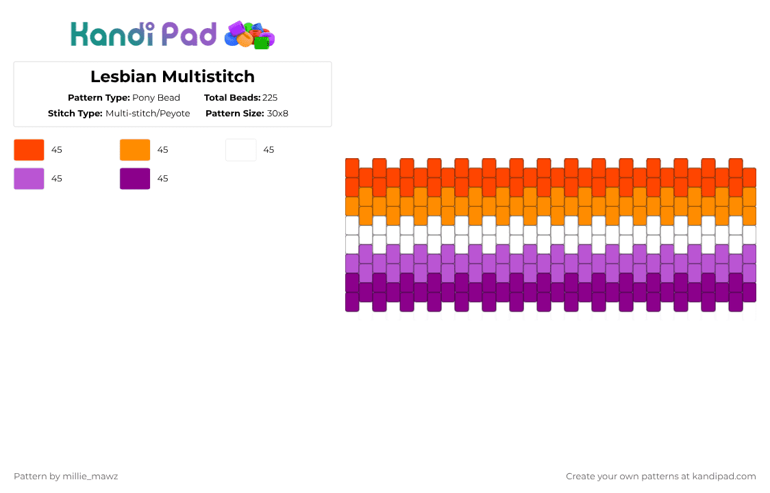 Lesbian Multistitch - Pony Bead Pattern by millie_mawz on Kandi Pad - pink,pride