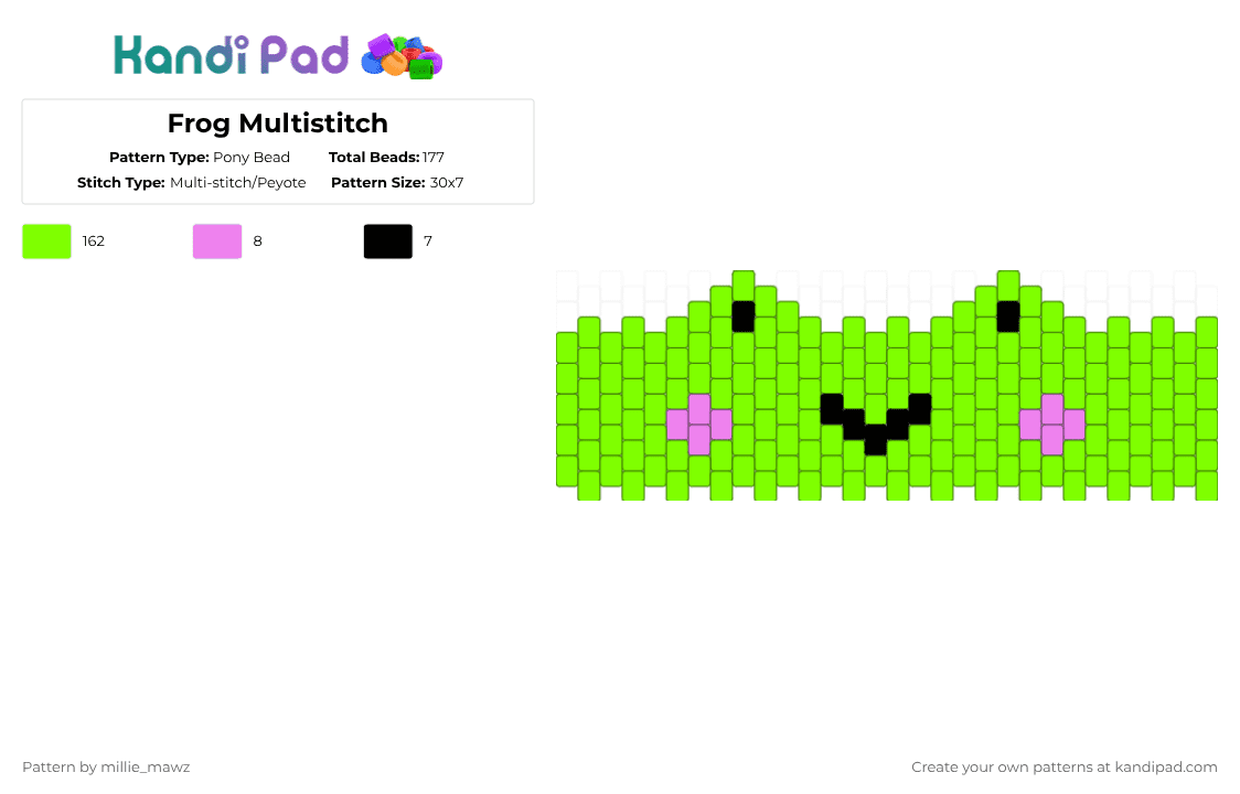 Frog Multistitch Pony Bead Pattern - Kandi Pad | Kandi Patterns, Fuse ...